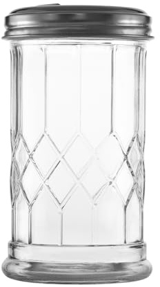 Wongblee Glass Sugar Shaker Dispenser 12oz, Stainless Steel Flip Top Lid for Easy Pouring, Sugar Pourer for Sugar, Powdered Sugar, Parmesan, Cinnamon, & Spices