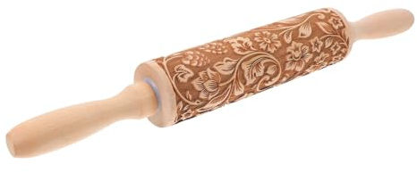 Ipetboom Mattarello in Faggio Inciso con Fiocco per Biscotti e Pasta Sfoglia Strumento Decorativo per Adatto per Fondant e Impasti