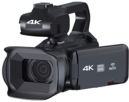 EKOUQIN Videocamera 4K professionale Videocamera da 64 MP 4quot;Touch Screen Full UHD Vlog Streaming Camera Digital Recorder Webcam Film, registrazione, trasmissione(32G SD Card,No Microphone)