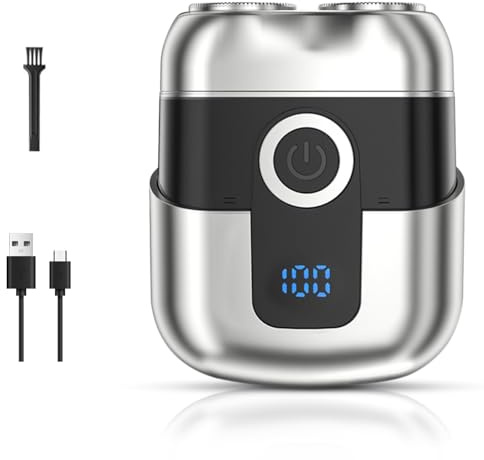 Mini Afeitadora Eléctrica, Portátil Afeitadora Magnético Eléctrica con Pantalla LCD Recargable USB Afeitadora Hombre Silenciosa Húmeda y Seca para Hogar, Coche, Viajes