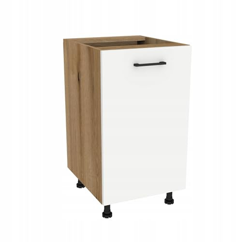 Laclar Küchenunterschrank Capri 45x48,5x82 cm - Küchenschrank mit Soft-Close - Einlegeboden & Griff - moderner Unterschrank Küche - Eiche Evoke, Front Weiß matt