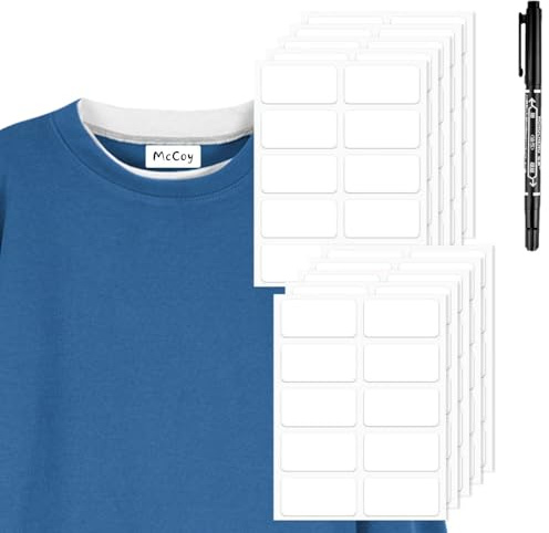 100 Stück Namensetiketten für Kleidung, selbstklebende Namensschilder für Kleidung, handbeschriftbar und wiederablösbar, praktische Textiletiketten für Schule, Kindergarten, Pflege und Freizeit