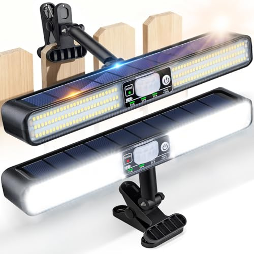 Jeebel Lot de 2 Lampe Solaire Extérieur 28cm 1200LM Lumiere Solaire à Clip avec Détecteur Mouvement, 160 LED, 5 Mode, IP65, Projecteur Rechargeable Extérieur pour Camping Jardin Garage Marches Clôture