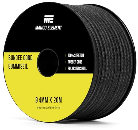 Manco Element Gummirep 4mm x 20m Expanderrep Elastisk Sladd Gummisnöre - Svart