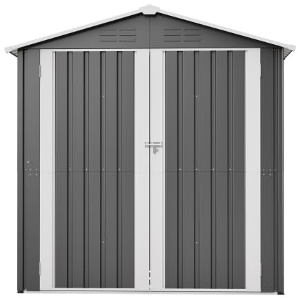 Abri à outils, avec fondation et accessoires, abri de jardin, 185 x 142 x 185 cm, avec ventilation et serrure, pour tondeuse à gazon et outils de jardin, gris, résistant aux intempéries