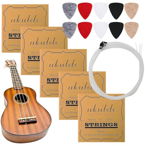 Ukulelensaiten - 5er Set mit optimalen, ausgewogenen Nylonsaiten für ausgewogenen Klang | Musikersatz für die Ausführung | Perfekt für Anfänger, leidenschaftliche Musiker und Festivals