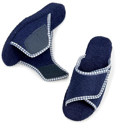 STRAPPO SOFT Pantuflas Mujer Tacón de Cuña Baja con Horma Ancha con Cierre Adhesivo Chinelas de Rizo de Toalla para Pies Sensibles y Diabéticos Calzado Anatómico de Verano Marine 38