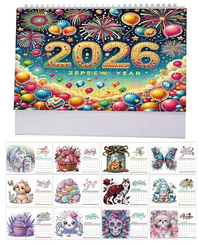 Gem Art Painting 2026 Desk Calendar Ornament - Gem Art Painting Monthly Desktop Calendar | Desktop Ornament Craft Decoration for Offices Meeting Room Classroom School