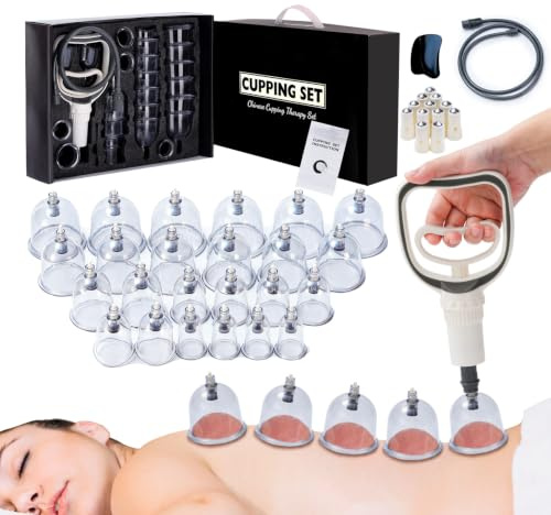Schröpfgläser mit Vakuumpumpe, (24 Stück) Schröpfglas für Gesicht und Körper,Schröpfen set für Lymphdrainage，Muskelentspannung und gegen Cellulite，Schröpfset mit MiNi-Akupressurpunkt und Gua Sha-Brett