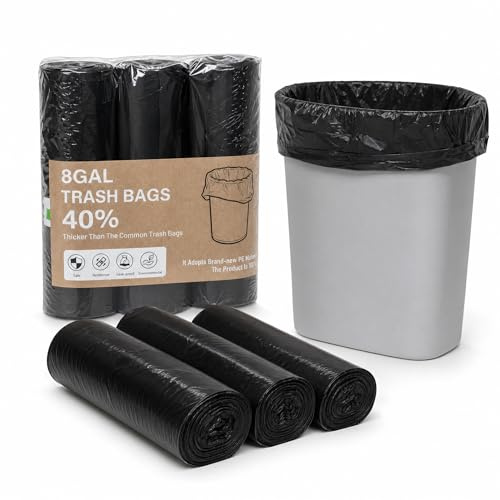 Müllbeutel 30 Liter（8 Gallonen), 60 Stück（3 Rollen), Schwarz Reißfeste Müllsäcke, Langlebig & Geruchsneutrale Küchenabfallsäcke für Standard-Mülleimer 20-28 Liter, Innenbereiche und Büros