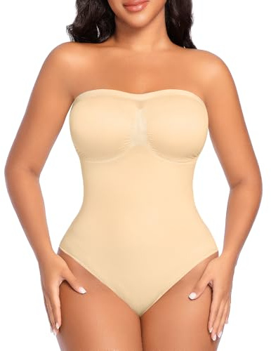 Werena Women Strapless Thong Tummy Control Shapewear Bodysuit | Seamless Full Body Shaper, Shaping Slimming Body Suit With 2 Removable Straps, Convenient Hook & Eye Closure, No Bra Pads