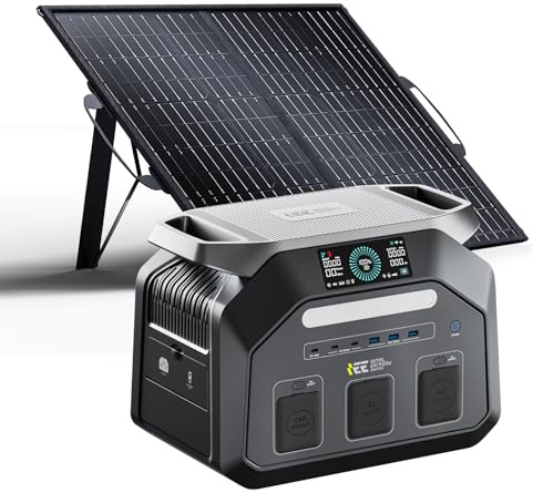 IEE 1800W Estación de Energía Portátil P1800 con 1 Panel 100W, Generador Solar 1024Wh, Batería LiFePO4, Carga Rápida 80% en 45min, APP, Power Station para Camping/Caravana/Emergencias