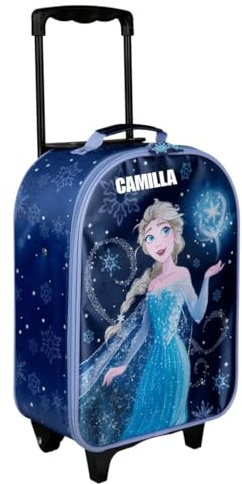 Undercover Koffer Kinder Frozen ELSA mit Schneeflocken, Personalisiert mit Name, Disney Trolley Mädchen, Handgepäck Reisekoffer, Navy