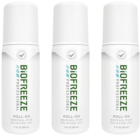 Biofreeze Professional Pain Relief Roll On, Travel Size Arthritis Discomfort Reliever, Fast Acting & Long Lasting Formula, Cooling Menthol Gel 3 Fl Oz (Pack of 3)