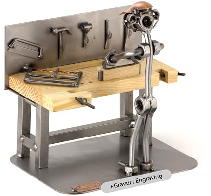 Steelman24 Schraubenmännchen Tischler mit persönlicher Gravur | Made in Germany,Handarbeit,Geschenkidee,Stahlfigur,Metallfigur