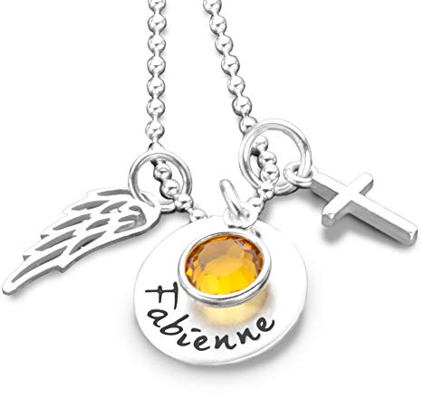 Namenskette Kommunion Konfirmation Gravur Mädchen GLANZVOLL 925 Silber Kette mit Kreuz und Engelsflügel Firmung Jugendweihe