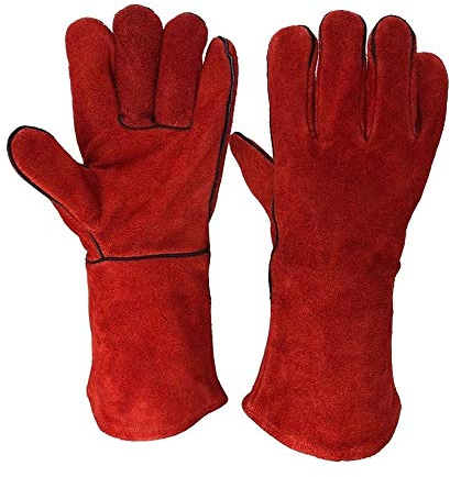 Static Arc WELDING GLOVES GAUNTLET PAIR LEATHER STOVE BURNER OVEN FIRE HEAT RESISTANT Red