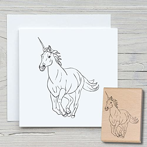 NEWSTAMPS Stempel Einhorn Motivstempel groß aus Holz & Gummi zum Karten basteln, Holzstempel, Tiere, Tierstempel, Scrapbook, Textilstempel, Deko, Kinder