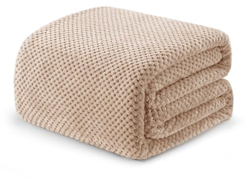 Exclusivo Mezcla Plaid Couverture Polaire Extra Large, Doux et Chaud, pour Canapé et Lit, Texture Gaufrée, Douillet et Léger, 220x240 CM, Camel