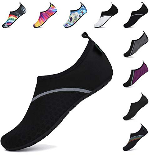 SAGUARO Herren Badeschuhe Damen Strandschuhe rutschfest Schwimmschuhe Männer Atmungsaktiv Neoprenschuhe Frauen Aqua Wassersport Sommer Pechschwarz 46/47 EU