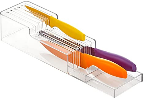 mDesign 2-Tier Knife Block — Kitchen Storage Unit for up to 12 Knives — Cutlery Organiser for Drawers — Clear