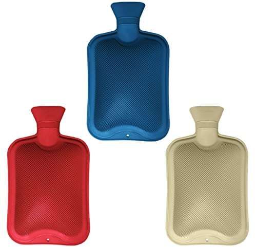 Hot Water Bottles Natural Rubber-Pack of 3 one Litre (1L) Large Hot Water Bottle | Hot Water Bag for Pain Relief | Secure & Leakproof (1 Litre, 3)