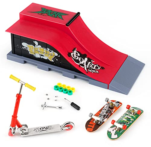 KETIEE Finger Skateboard Ramp Set, Mini Skateboard Ramp mit Fingerboard Skate Park Deck Truck Board Rampenset Spielzeug für Kinder (1810-6E Upgrade)