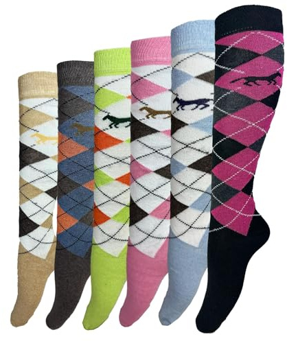 VEARZ® Calzini da donna alti al ginocchio con motivo a rombi – Calzini invernali termici da donna in cotone ricco traspirante per equitazione, per Natale, taglia 36-40