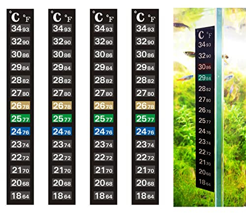 CONGGUAN 4Pcs Aquarium Temperature Meter Sticker Thermometer Strip Tank Fish Thermometer Temperature Sticker for Home Fish Tank and Aquarium Measurement 18-34°C