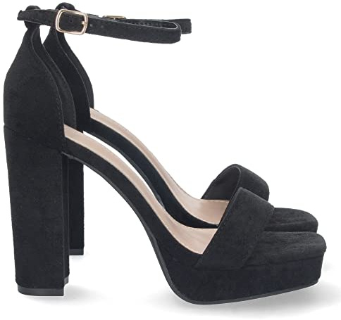shoes&blues.es Sandalia de Tacon para Mujer, Comoda, con Pala Simple, Estilo Ankle Strap, y Cierre de Hebilla, Primavera Verano 2023