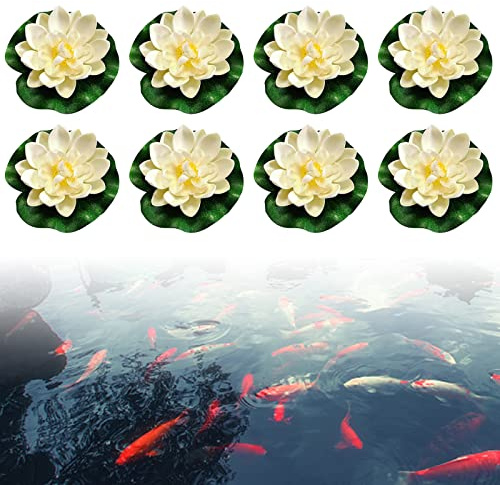 KOIROI Lot de 8 Nénuphars Artificiels Flottants, Fleurs de Nénuphars Artificielles, Nénuphar Artificiel, Plantes D'étang Flottantes, Nénuphars pour Étangs Patio Jardin Piscine
