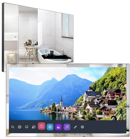 Soulaca Smart TV 4K UHD de 28 Pulgadas para baño,Panel de Espejo Inteligente, Control Remoto mágico, Resistente al Agua IP65, Ver Netflix, Alexa Incorporado,Bluetooth, Wi-Fi