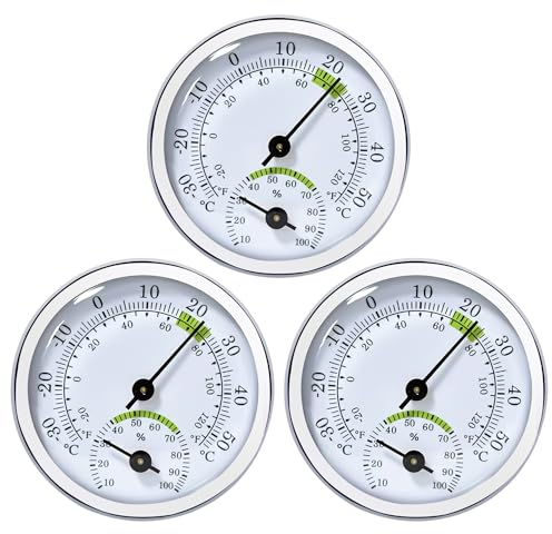 Nizirioo Thermomètre hygromètre analogique 2 en 1 : 3 pièces, thermomètre et hygromètre pour bébé, maison, garage, salon, bureau, diamètre 58 mm