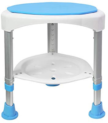 JNGLGO Duschhocker Höhenverstellbar 360°Drehbarer Duschstuhl Aluminium-Rahmen rutschfest Badhocker Ergonomisch Duschsitz mit Ablage