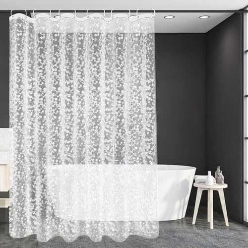 DMJJSD duschdraperi 180 x 220 transparent Eva Shower Gardiner med 3 vikt magneter under duschdraperi antimögel 3D stenmönster duschdraperier duschdraperi med 12 duschdraperiringar