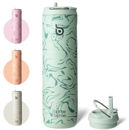 BOTTLE BOTTLE Isolierte Edelstahl Trinkflasche 750 ml mit Strohhalm, Deckel & Griff – Auslaufsicher, BPA-frei, Doppelwandig - Ideale Wasserflasche für Sport, Reisen & Fitness (Berg)