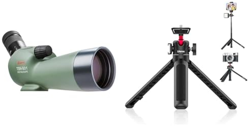 Kowa TSN 501 Spektiv & Mini Kamera Stativ, Desktop Vlogging Stativ mit 360° Kugelkopf 1/4 Schraube Cold Shoe Mount