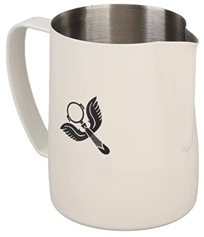 Jarra de espuma de leche, profesional de 600 ml que evita derrames de taza de espuma para espumador casero (Bianco)