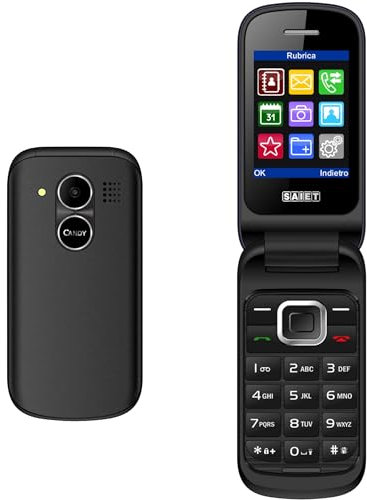 SAIET CANDY Telefono Flip Nero, Dual SIM, Cellulare a Conchiglia Compatto e Facile da Usare con Display 2.4 a Colori, Fotocamera VGA, Bluetooth, Sveglia e Torcia