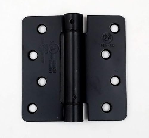 Spring Hinges, 4 Inch with 1/4 Inch, Self Closing Adjustable, Flat Black - 4 Pack for 2 Doors