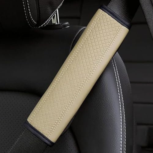 PGYREUGQ 2 StüCk Auto Sicherheitsgurt Gurtpolster für Mitsubishi Fortis Opel Vectra C, Leder Sicherheitsgurtbezug Schulterschoner Auto-InnenzubehöR,C/Beige