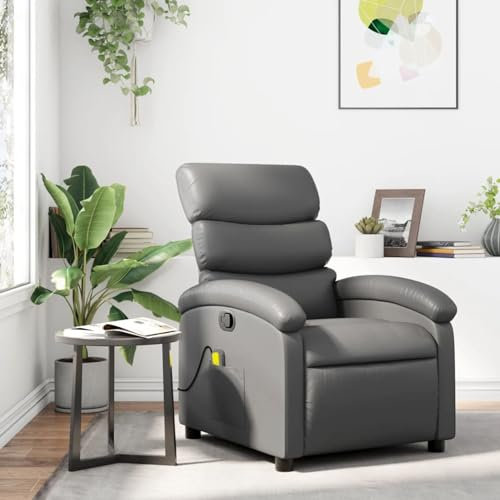 IKAYAA Relaxsessel Massagesessel Fernsehsessel mit Liegefunktion Vibration Heizung TV Sessel Wohnzimmer-Grau-Manuelles Neigesystem