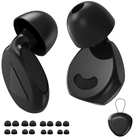 2 Tappi Orecchie Dormire -Tappi per Orecchie Riutilizzabili con Cancellazione del Rumore - 8 paia di Teste di,Adatti per il Lavoro,Riduzione del Rumore a 30dB (nero)