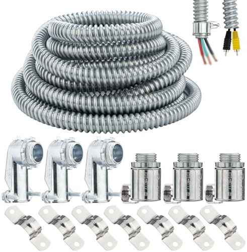 yariwiz Flexibler Stahlrohr, 1,27 cm Durchmesser x 7,6 m, flüssigkeitsdichtes Stahlrohr-Set mit 3 Kupplungen, 3 Stück Ellenbogen und 7 Stück Gurt, flexibler flüssigkeitsdichter Draht, S-LCCK-0,5-7,6 m