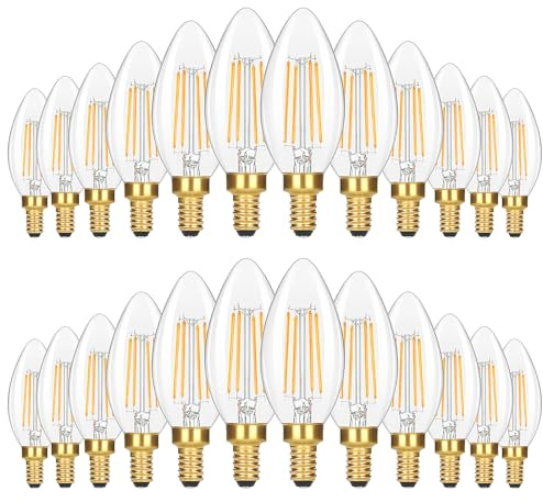 GoBright 24-Pack Dimmable E12 Candelabra Light Bulbs 60 Watt Equivalent, 2700K Soft Warm White 6W LED Chandelier Light Bulb, Super Bright 630LM LED Filament Clear Glass Candle Light Bulbs, No Flicker