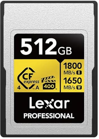 Lexar CFexpress 4.0 Type-A Gold Series 640 GB – Velocità fino a 1800 MB/s, Scrittura 1650 MB/s, Scheda di Memoria Professionale per Fotocamere e Videocamere 8K, Alta Resistenza, Tecnologia PCIe Gen-4