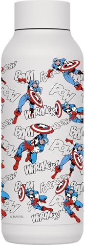 QUOKKA SOLID X MARVEL | BOTELLA TÉRMICA DE ACERO INOXIDABLE DOBLE PARED | CAPTAIN AMERICA RETRO COMIC