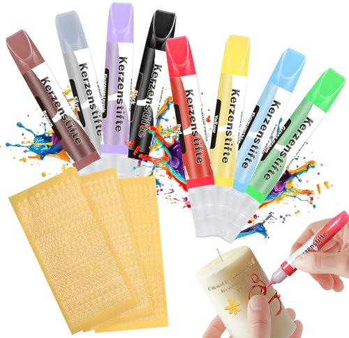AllisWay Wachsstifte für Kerzen, Kerzen Bemalen Set, Kerzenstifte zum Verzieren, Candle Pen Set enthalten Wachsbuchstaben für Kerzen, Leuchtende Farben, Anwendbar auf Verschiedenen Materialien