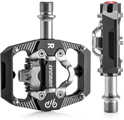 LYCAON Pédales de vélo – Pédale plate et sans clip double fonction en aluminium usiné CNC, 3 pédales de plate-forme à roulement scellé, compatible avec SPD, vélo universel, VTT, BMX, vélo de route