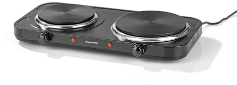 GOURMETmaxx elektrische Doppel-Herdplatte | Doppelkochplatte mit stufenloser Temperaturregelung | 2 Kochfelder - ∅ 15,5 & 18,5 cm | Kompaktes & mobiles Design | Ideal für Camping, Büro & kleine Küchen